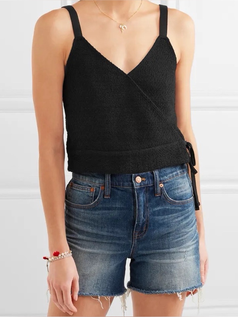 Madewell Chloe Cropped Cotton-Blend Bouclé Wrap Top